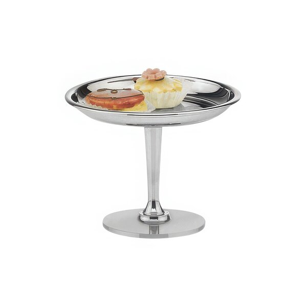 A Hepp stainless steel pastry stand holding food on a table.