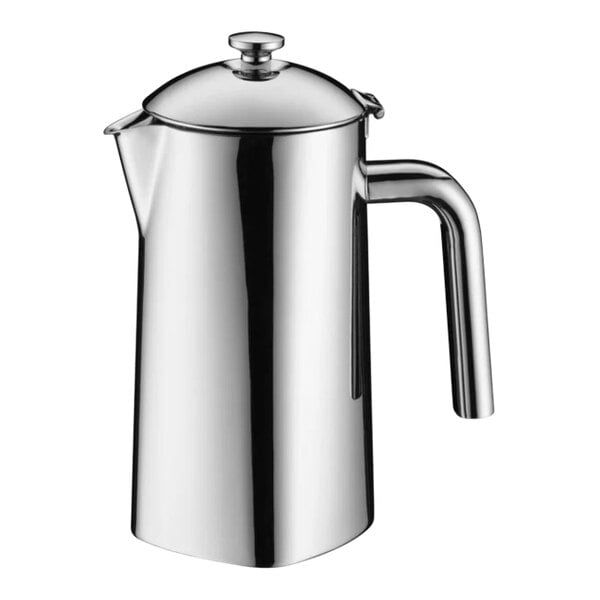 A WMF stainless steel coffee pot with a handle.