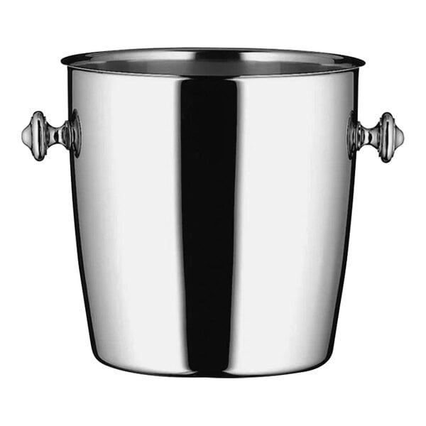 A silver stainless steel WMF wine cooler with handles.