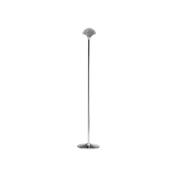 A tall silver Hepp by BauscherHepp stainless steel menu / card holder with a round base.