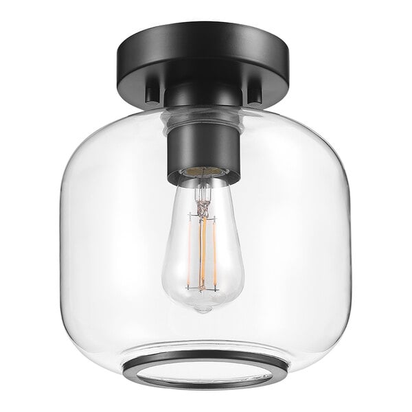 A Globe clear glass ceiling light fixture with a matte black base.