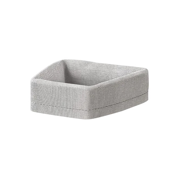 A small grey rectangular fabric bread basket with a curved edge and a handle.