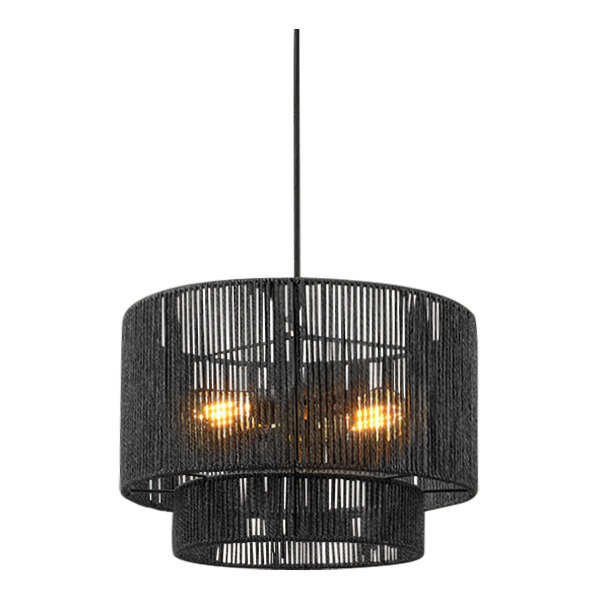 Globe Japandi Matte Black Paper Twine Chandelier - 120V, 60W