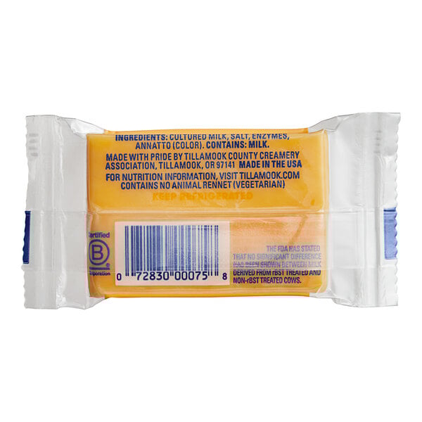 A package of Tillamook Medium Yellow Cheddar Cheese Snack Portions.