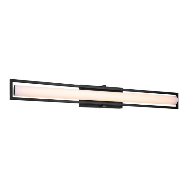 A Canarm Jori matte black LED vanity light fixture over a white background.