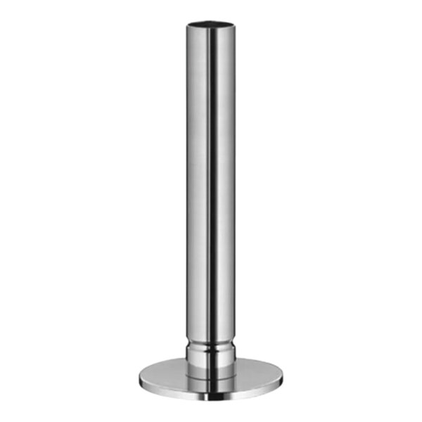 A close-up of a silver metal cylinder.