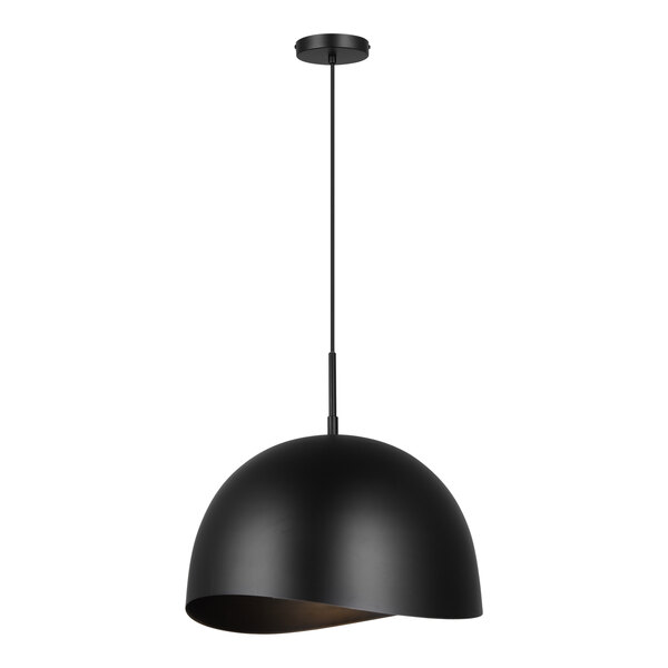 A black metal Canarm Henlee pendant light with a black shade.