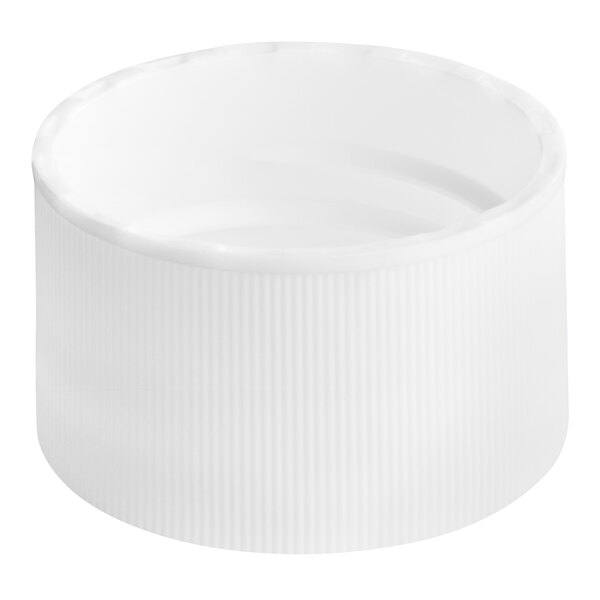 A 28/410 white plastic bottle cap with foam liner.