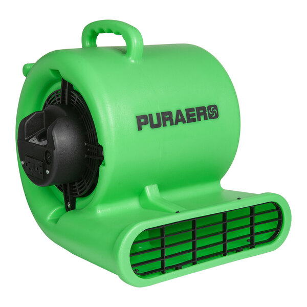 A PURAERO green air blower with black text on a white background.