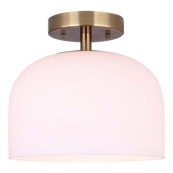 A Canarm Novalee gold ceiling light with a white shade.