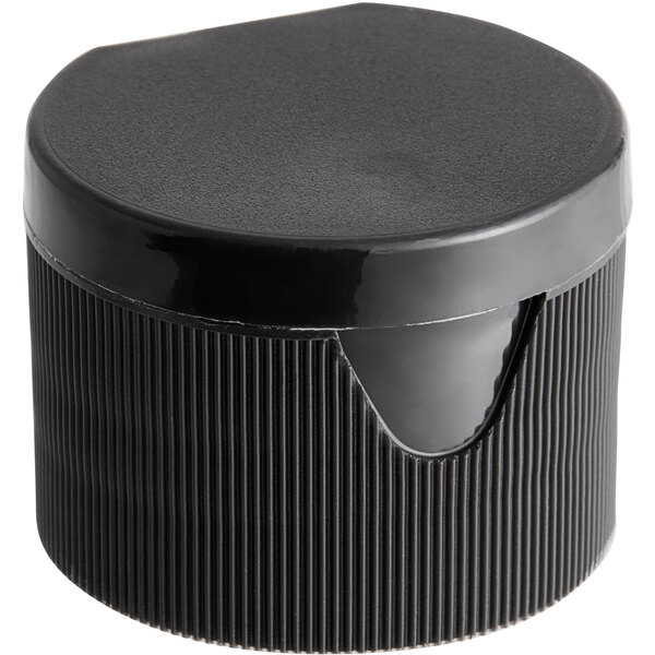 A black plastic cap with a black lid.
