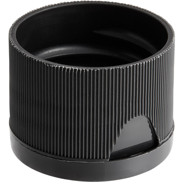 A black plastic 28/410 flip top lid on a white background.