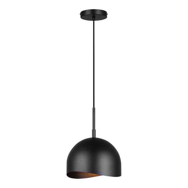 A black metal Canarm pendant light with a black pole.