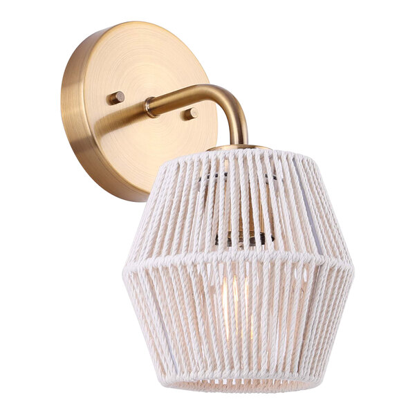 A Canarm Willow gold wall light with a white string shade.