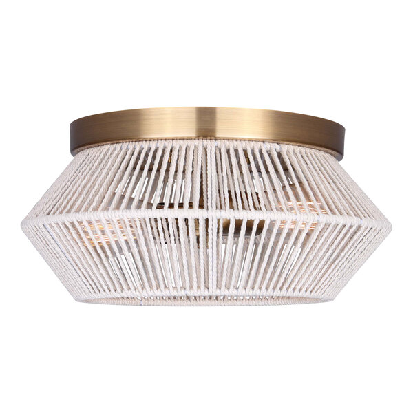 A Canarm Willow gold flush mount light with white string shade.