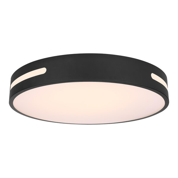 A close up of a black Canarm Niven LED light with white accents.