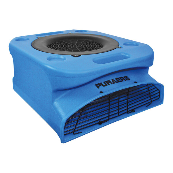 A blue square PURAERO air mover with a black vent cover.