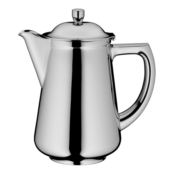 A stainless steel WMF coffee pot with a lid.