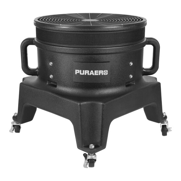 A black PURAERO air blower with wheels.