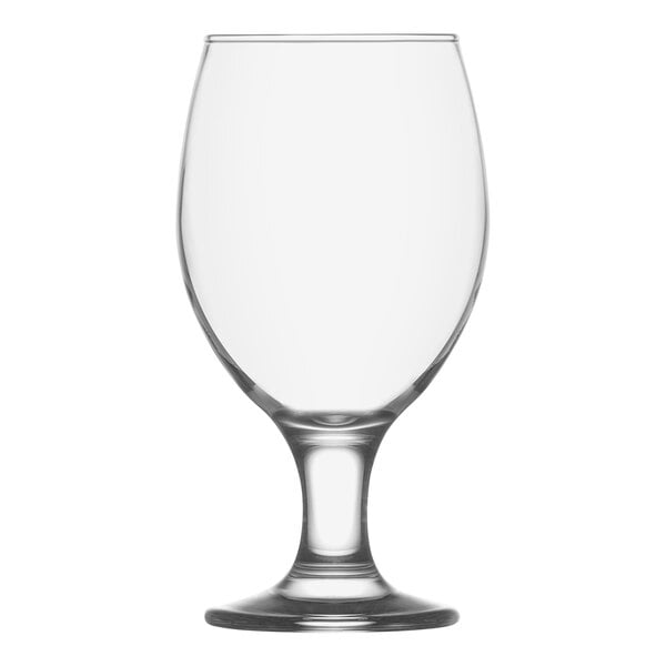 A clear wine goblet with a stem and foot.