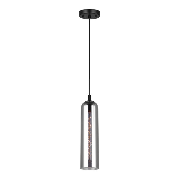 A Canarm matte black metal and glass pendant light.