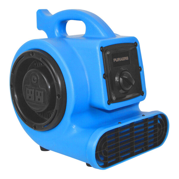 A blue and black PURAERO mini air blower.