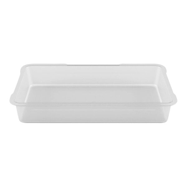 A clear plastic rectangular tray with a lid.