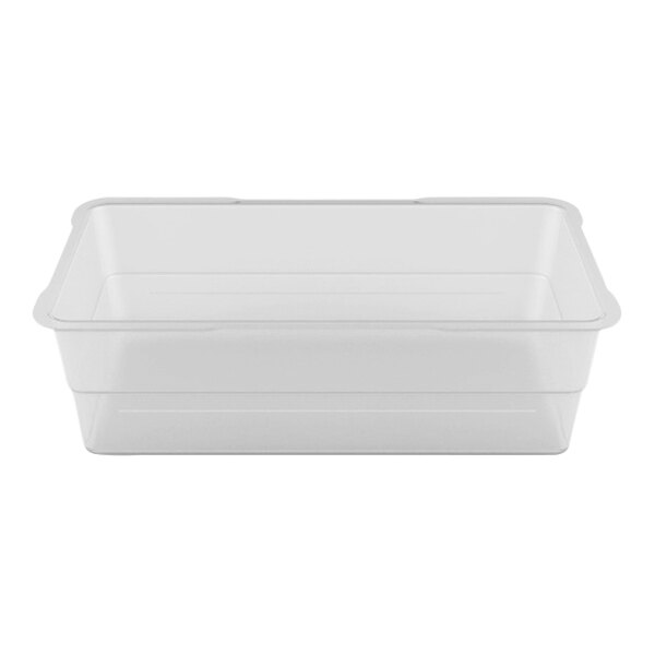 A clear plastic container with a white lid.