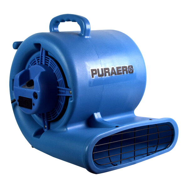 A blue PURAERO air blower with a black handle.