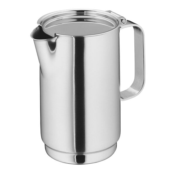 A WMF stainless steel coffee pot with a handle.