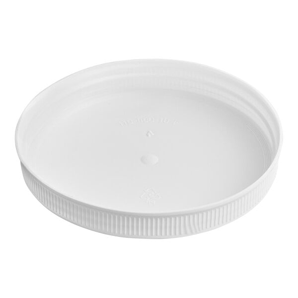 A white ribbed plastic cap with a flat top and no lining.