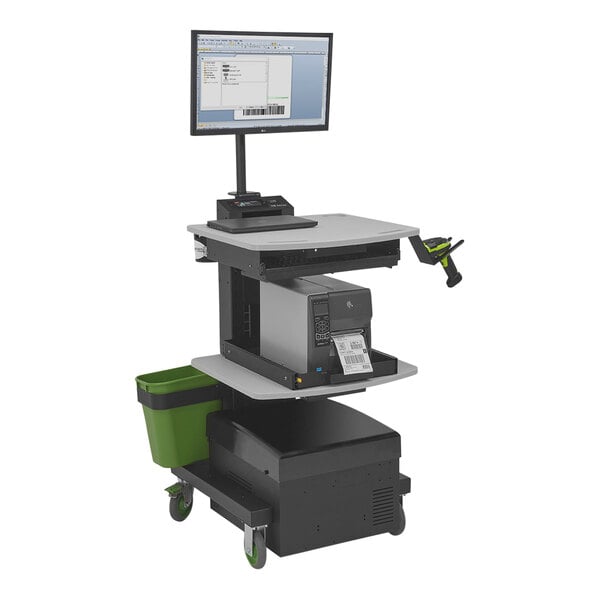 A Newcastle Systems NB Series adjustable height computer cart with a computer screen on top.