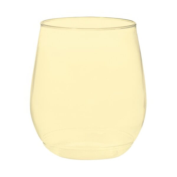 A close up of a yellow Tossware Vino glass.