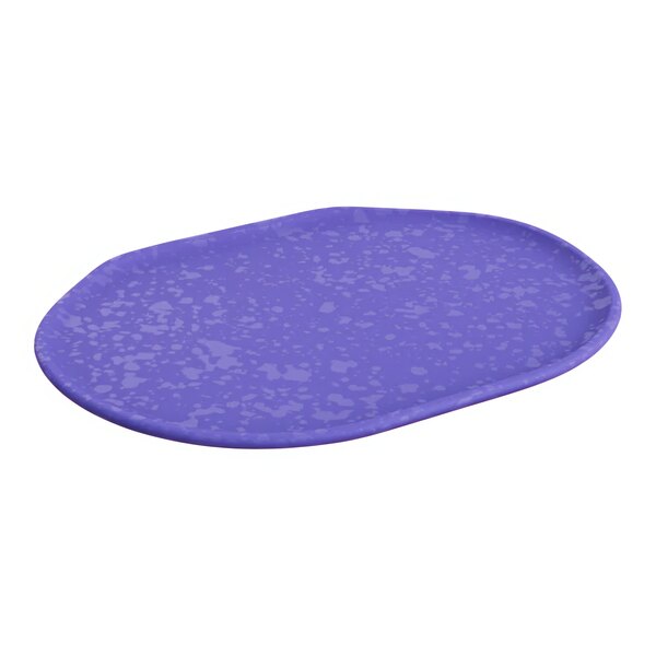 A blue melamine tray with a white crackle design.