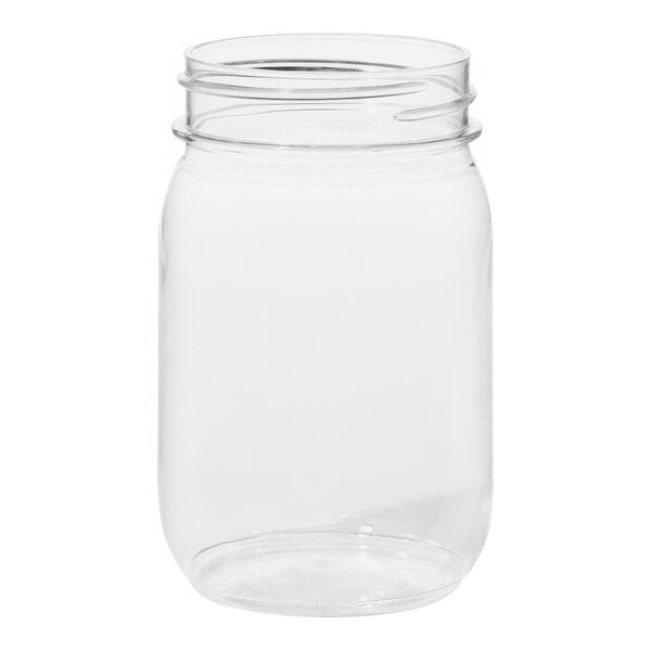 A clear plastic Mason jar with a lid.