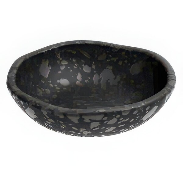 A black Dalebrook melamine bowl with white specks.