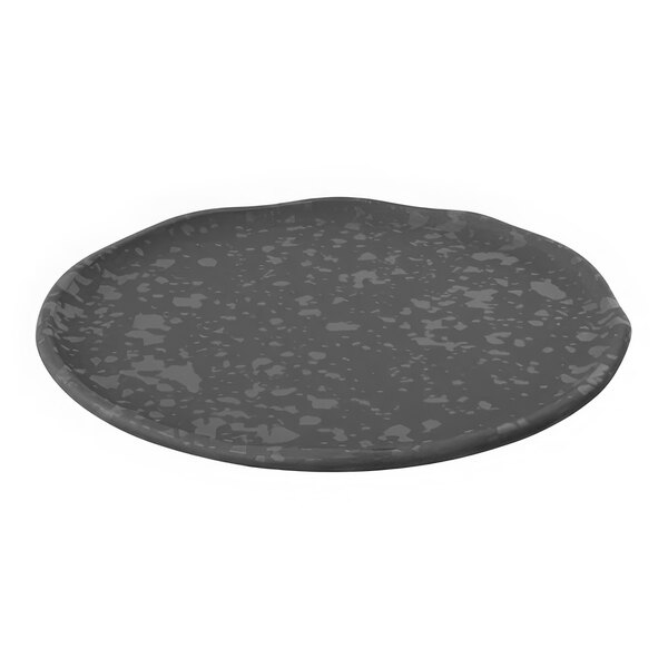 A Dalebrook melamine plate in gray with speckled spots.