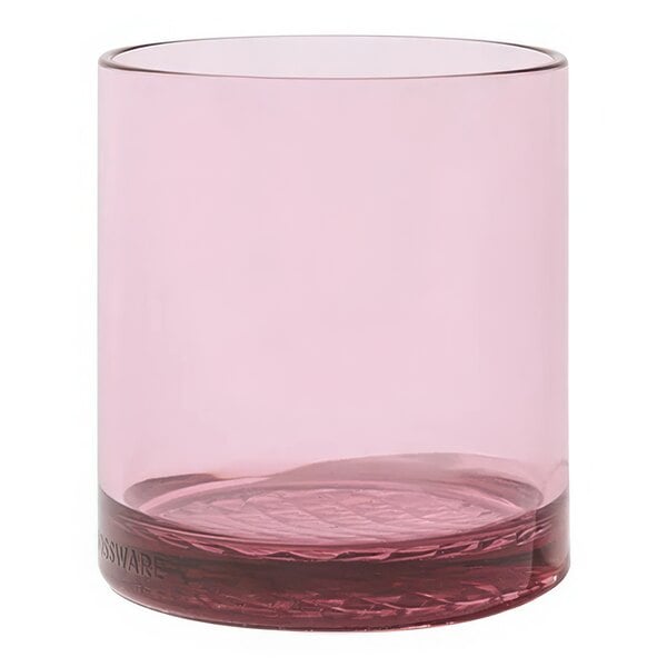 A Tossware Blush Tritan plastic rocks glass with a rim.