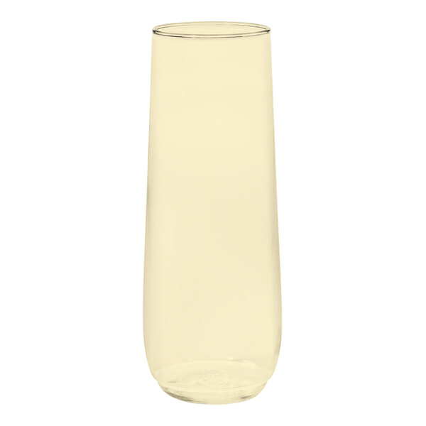 A close up of a Tossware lemon yellow plastic flute.
