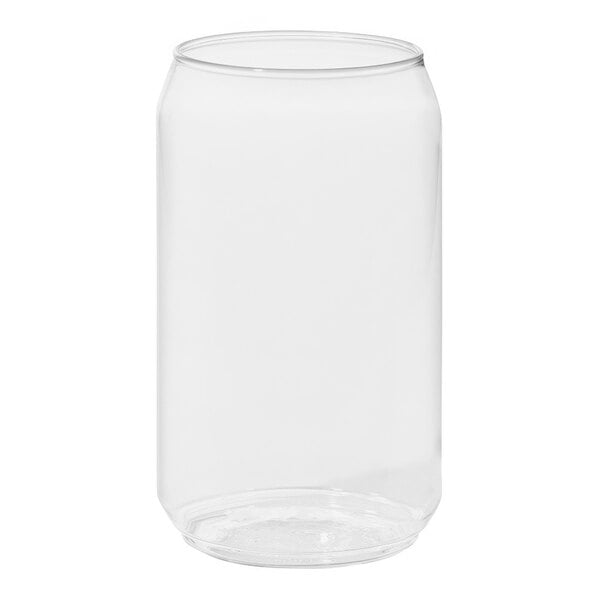 A clear plastic Tossware can glass.