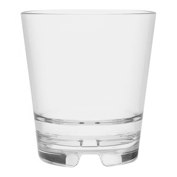 A stackable clear Tossware Rocks glass.