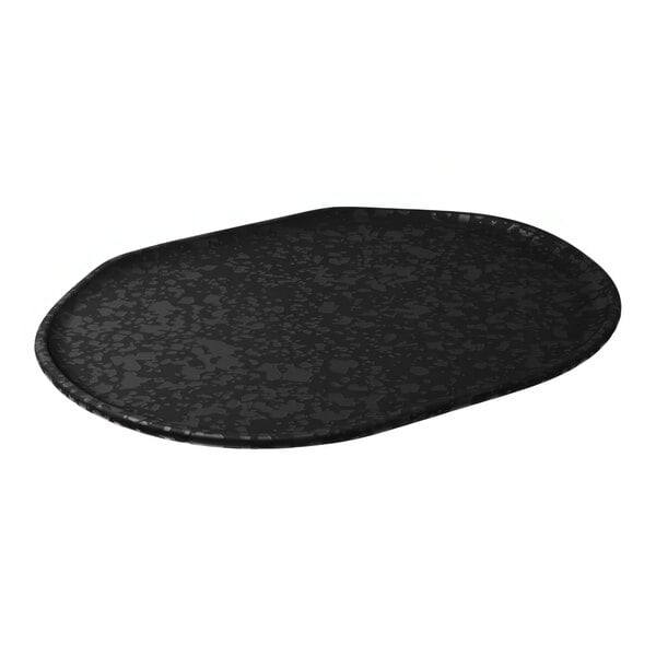 A black oval Dalebrook melamine platter with a black crackle pattern.