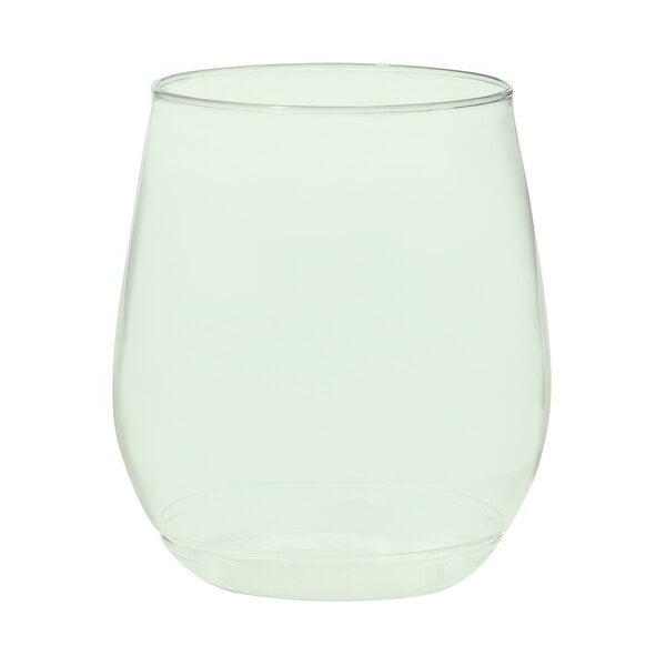 A clear Tossware Vino glass with a white background.