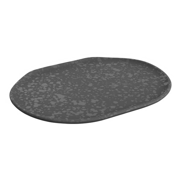 A black oval Dalebrook melamine tray with a gray speckled surface.