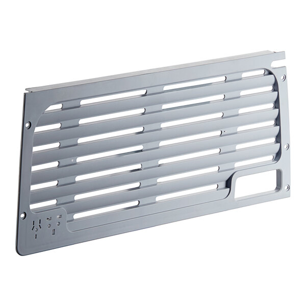 An Avantco silver metal grille with holes.