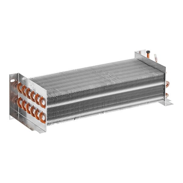 An Avantco evaporator coil with copper pipes on a metal plate.