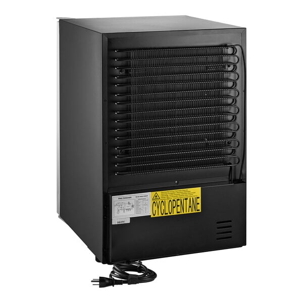 A black rectangular Pro Smoker TR-50 Reserve dry aging cabinet with a yellow label.