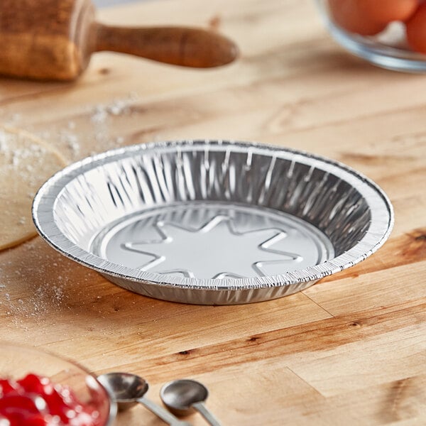 A Baker's Lane foil pie pan on a table.