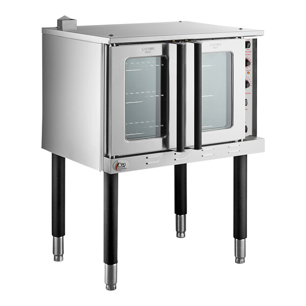 A silver Cooking Performance Group commercial convection oven with a glass door.