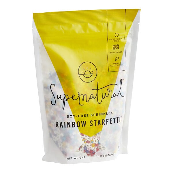 A case of Supernatural Rainbow Starfetti sprinkle mix on a white background.
